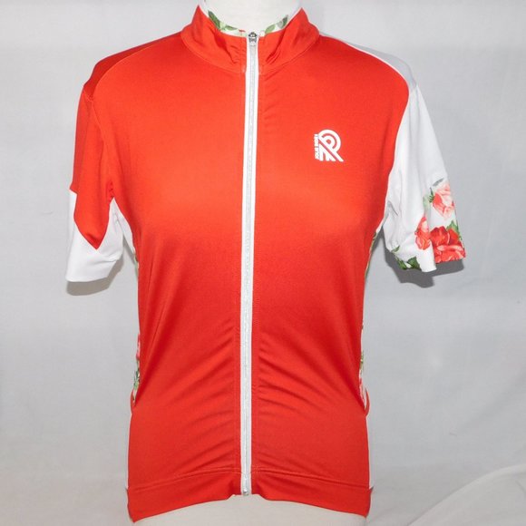 Jolie Ride Womens L White Red Roses Full Zip Short sleeve Cycling Jersey - Picture 1 of 10